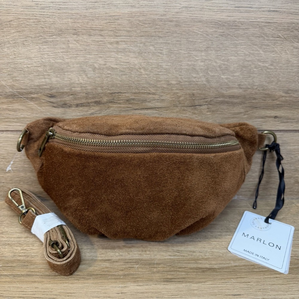 Marlon Made In Italy Fanny Pack Warm Rich Saddle Brown Suede Bag Purse Boho READ